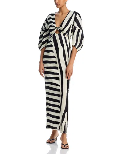 Cala De La Cruz Gaia Striped Cut Out Maxi Dress In Zebrabw