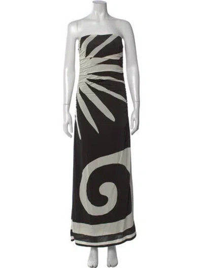 Pre-owned Cala De La Cruz Graphic Print Long Dress In Black