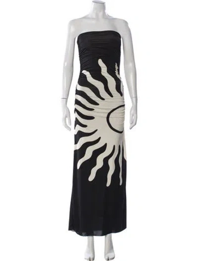 Pre-owned Cala De La Cruz Graphic Print Long Dress In Black