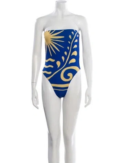 Pre-owned Cala De La Cruz Graphic Print One-piece W/ Tags In White