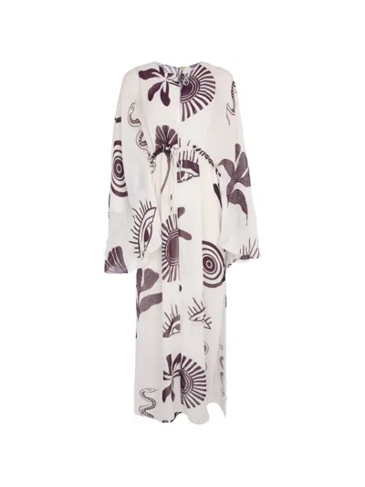 Cala De La Cruz Graphic-print Flared-sleeve Kaftan In White