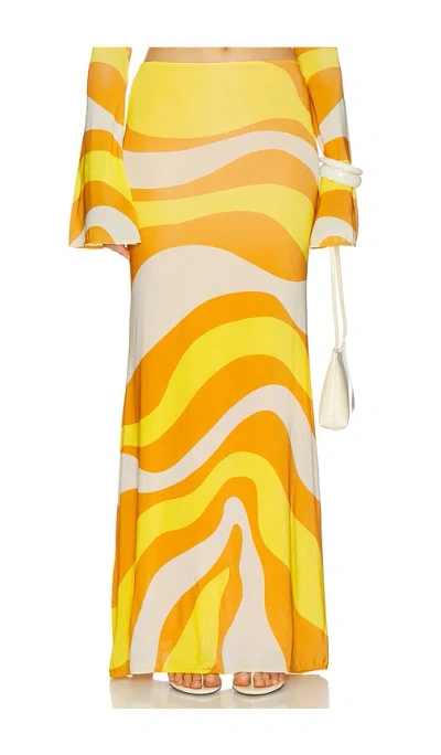 Cala De La Cruz Halia Printed Jersey Midi Skirt In White