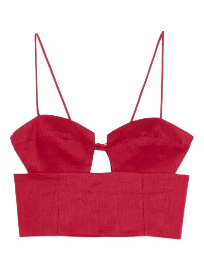 Cala De La Cruz Imperia Cropped Linen Top In Red