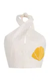 Cala De La Cruz Ivy Embroidered Linen Halter Top In White