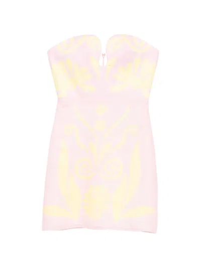 Cala De La Cruz Jolie Strapless Graphic-print Mini Dress In Pink