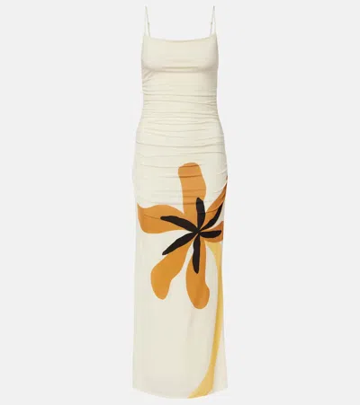 Cala De La Cruz Kim Floral Jersey Maxi Dress In White