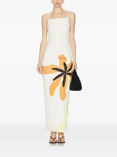Cala De La Cruz Kim Floral-print Ruched Dress In White