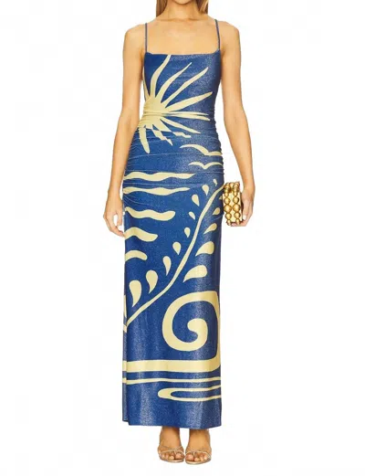 Cala De La Cruz Kim Maxi Dress In Malibu Azul In Multi