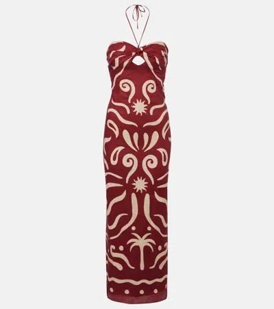 Cala De La Cruz Leda Printed Halterneck Maxi Dress In Burgundy