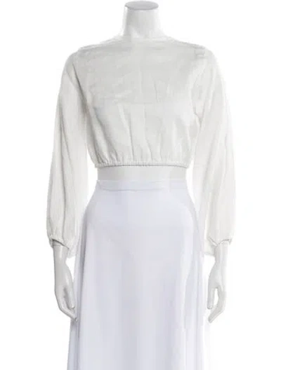 Pre-owned Cala De La Cruz Linen Bateau Neckline Crop Top In White