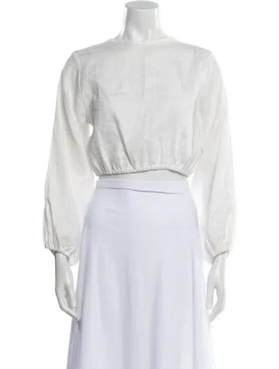 Pre-owned Cala De La Cruz Linen Bateau Neckline Crop Top In White