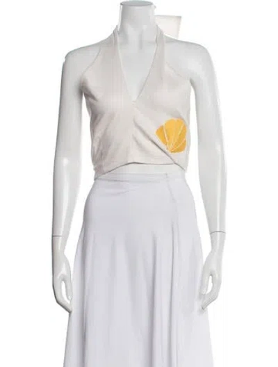 Pre-owned Cala De La Cruz Linen Halterneck Crop Top W/ Tags In Multicolor