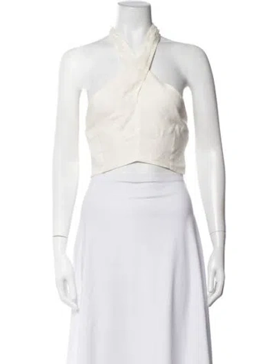 Pre-owned Cala De La Cruz Linen Halterneck Crop Top In White
