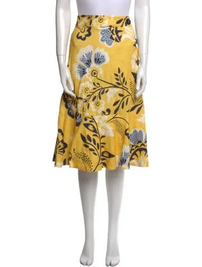 Pre-owned Cala De La Cruz Linen Knee-length Skirt In Yellow
