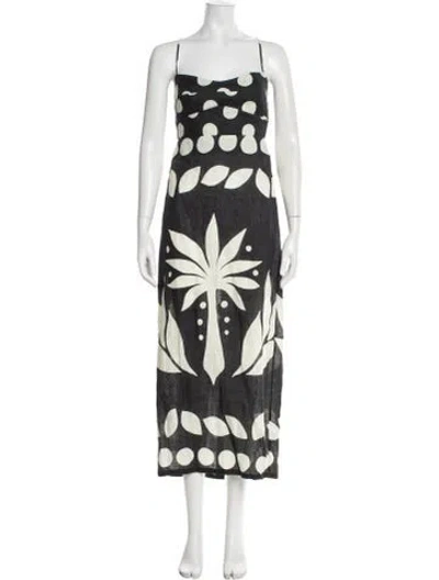 Pre-owned Cala De La Cruz Linen Long Dress In Black