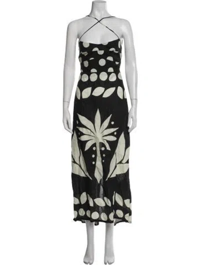 Pre-owned Cala De La Cruz Linen Long Dress In Blue