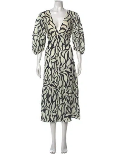 Pre-owned Cala De La Cruz Linen Long Dress In Green