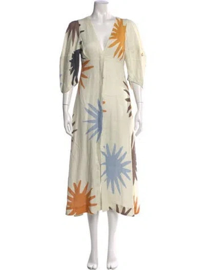 Pre-owned Cala De La Cruz Linen Long Dress In Green