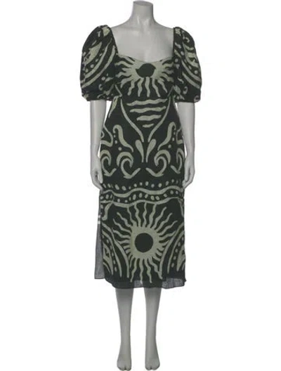 Pre-owned Cala De La Cruz Linen Long Dress In Green