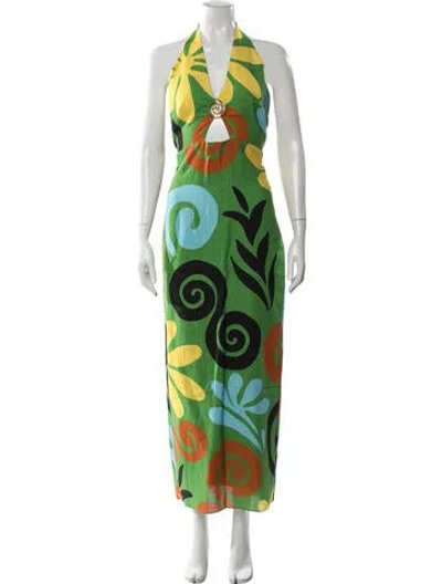 Pre-owned Cala De La Cruz Linen Long Dress In Green