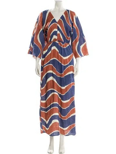Pre-owned Cala De La Cruz Linen Long Dress In Multi