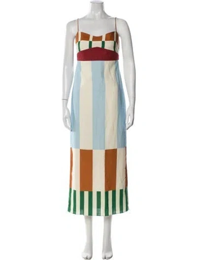 Pre-owned Cala De La Cruz Linen Long Dress In Multi