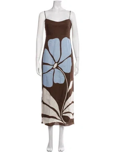 Pre-owned Cala De La Cruz Linen Long Dress In Multicolor