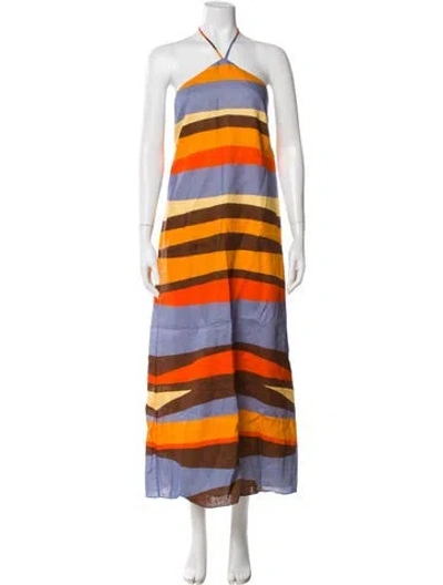 Pre-owned Cala De La Cruz Linen Long Dress In Orange