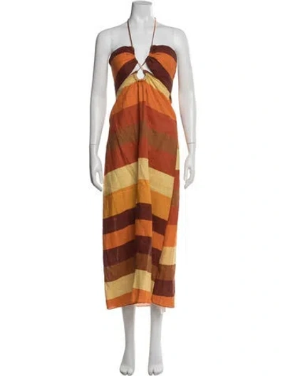 Pre-owned Cala De La Cruz Linen Long Dress In Orange