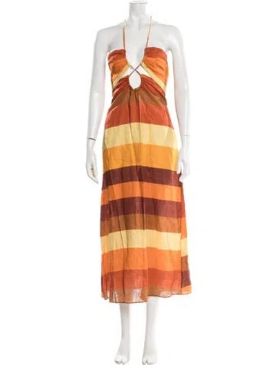 Pre-owned Cala De La Cruz Linen Long Dress In Orange