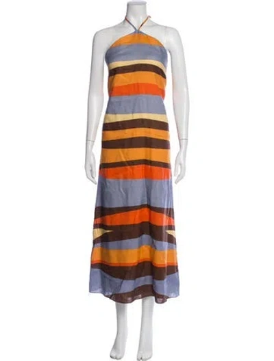 Pre-owned Cala De La Cruz Linen Long Dress In Orange