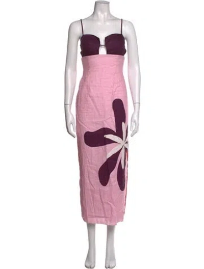 Pre-owned Cala De La Cruz Linen Long Dress In Pink
