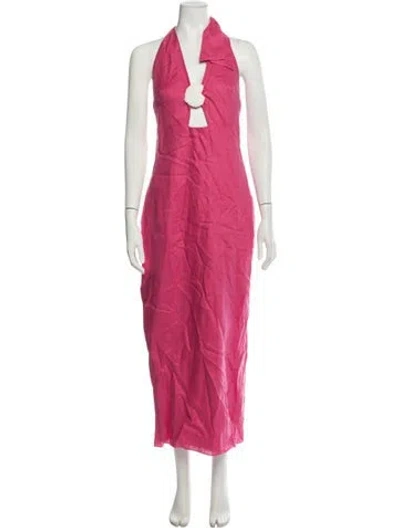 Pre-owned Cala De La Cruz Linen Long Dress In Pink