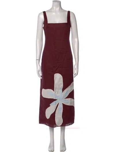 Pre-owned Cala De La Cruz Linen Long Dress W/ Tags In Burgundy