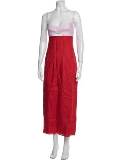 Pre-owned Cala De La Cruz Linen Long Dress W/ Tags In Red