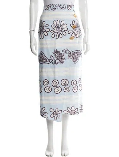 Pre-owned Cala De La Cruz Linen Long Skirt In Blue