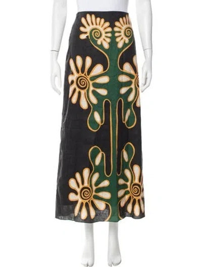 Pre-owned Cala De La Cruz Linen Long Skirt In Green