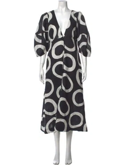 Pre-owned Cala De La Cruz Linen Midi Length Dress In Black