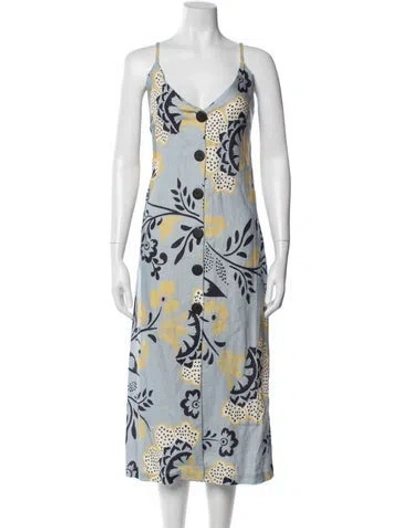 Pre-owned Cala De La Cruz Linen Midi Length Dress In Blue