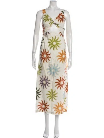 Pre-owned Cala De La Cruz Linen Midi Length Dress In Multicolor