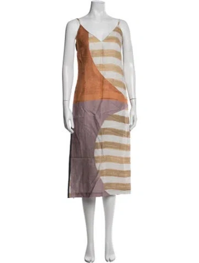 Pre-owned Cala De La Cruz Linen Midi Length Dress In Neutrals