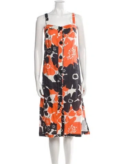Pre-owned Cala De La Cruz Linen Midi Length Dress In Orange