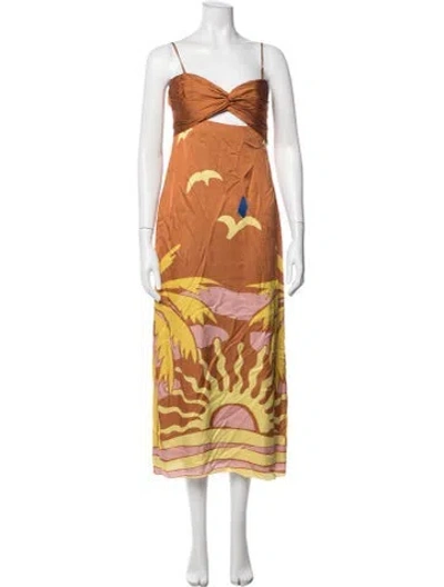 Pre-owned Cala De La Cruz Linen Midi Length Dress In Orange