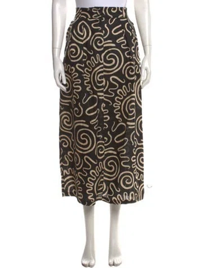 Pre-owned Cala De La Cruz Linen Midi Length Skirt In Black/neutrals