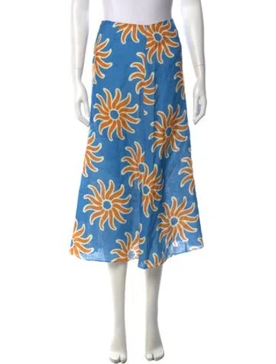 Pre-owned Cala De La Cruz Linen Midi Length Skirt In Blue