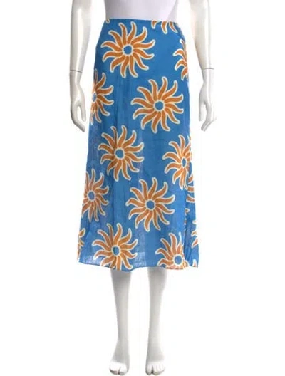 Pre-owned Cala De La Cruz Linen Midi Length Skirt In Blue
