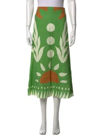 Pre-owned Cala De La Cruz Linen Midi Length Skirt In Green