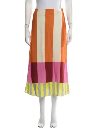 Pre-owned Cala De La Cruz Linen Midi Length Skirt In Orange