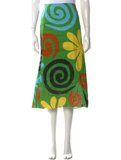 Pre-owned Cala De La Cruz Linen Midi Length Skirt W/ Tags In Green