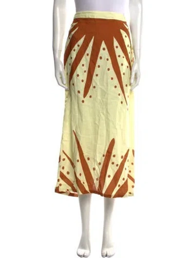 Pre-owned Cala De La Cruz Linen Midi Length Skirt In Yellow